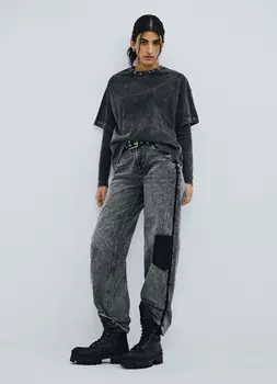 Футболка с эффектом стирки и декором, Серый