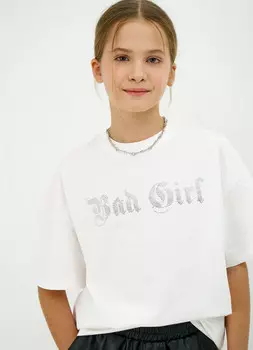 Футболка с аппликацией со стразами для девочек, Белый