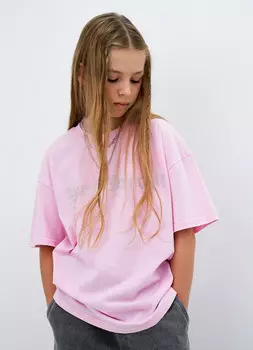 Футболка с аппликацией со стразами для девочек, Розовый