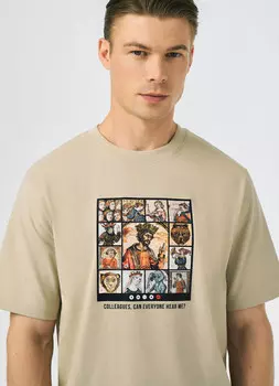 Футболка с арт-принтом, Бежевый