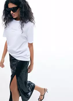 Футболка с блестящим принтом, Белый