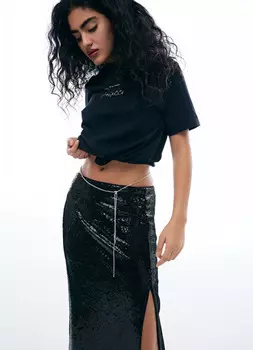 Футболка с блестящим принтом, Черный