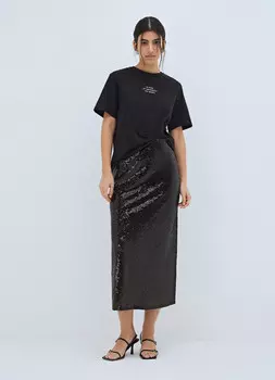 Футболка с блестящим принтом, Черный