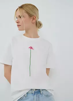 Футболка с цветочной вышивкой, Белый