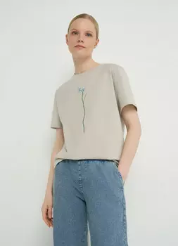 Футболка с цветочной вышивкой, Бежевый
