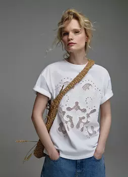 Футболка с кружевом и вышивкой, Белый