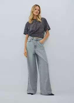 Футболка с леопардовым принтом и эффектом стирки, Серый