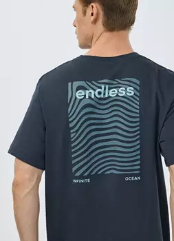 Футболка с морским принтом на спине, Голубой