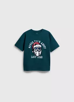 Футболка с новогодним принтом для мальчиков, Зеленый