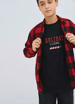 Футболка с новогодним принтом для мальчиков, Черный