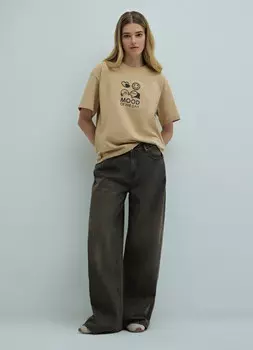Футболка с принтом, Бежевый