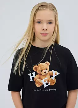 Футболка с принтом для девочек, Черный