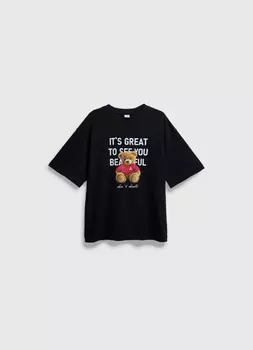 Футболка с принтом для девочек, Черный
