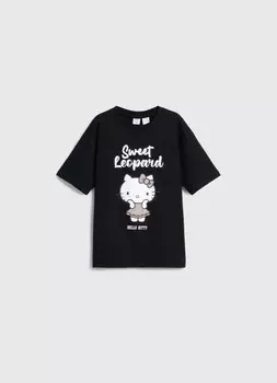 Футболка с принтом Hello Kitty для девочек, Черный