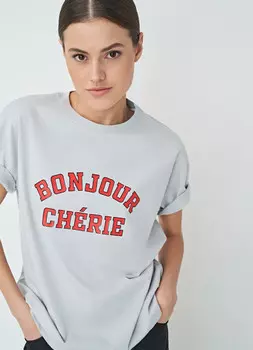 Футболка с принтом и вышивкой, Белый