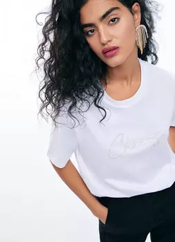 Футболка с принтом из страз, Белый