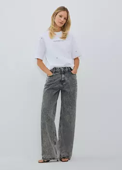 Футболка с принтом «сердечки» и эффектом стирки, Белый