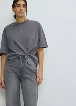 Футболка с принтом «сердечки» и эффектом стирки, Серый