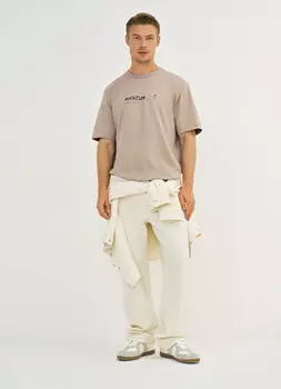 Футболка с текстовым принтом, Бежевый