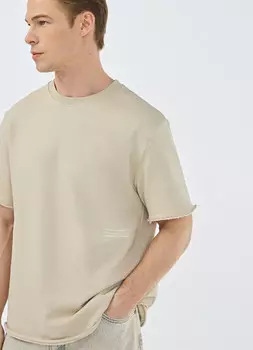 Футболка с текстовым принтом, Бежевый