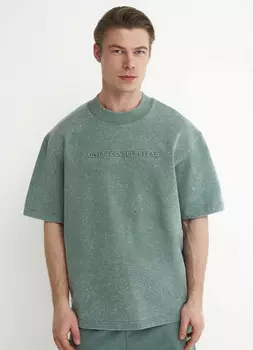 Футболка с текстовым принтом и эффектом стирки, Зеленый