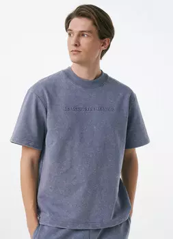 Футболка с текстовым принтом и эффектом стирки, Синий