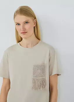 Футболка с вышивкой, Бежевый