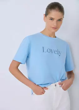 Футболка с вышивкой, Голубой
