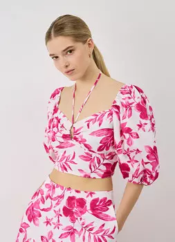 Хлопковая блузка с объёмными рукавами, Красный