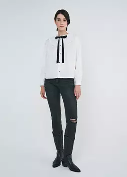 Хлопковая блузка с вышитым воротником, Белый