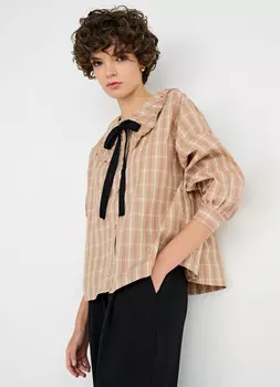 Хлопковая блузка с вышитым воротником, Бежевый