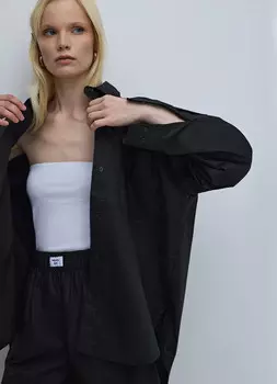 Хлопковая рубашка оверсайз, Черный