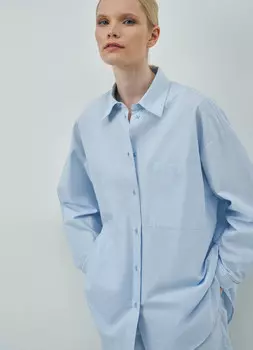 Хлопковая рубашка оверсайз, Голубой