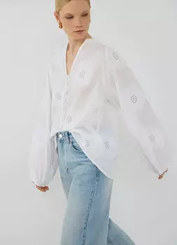 Хлопковая рубашка с вышивкой, Белый