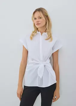 Хлопковая рубашка с завязками на талии, Белый