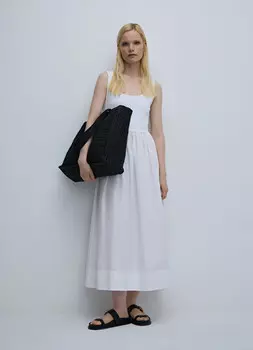 Хлопковое платье миди, Белый