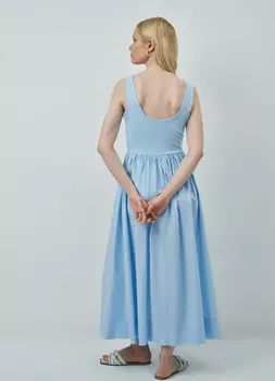 Хлопковое платье миди, Голубой