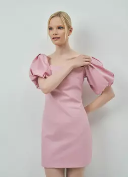 Хлопковое платье мини с объёмными рукавами, Оранжевый