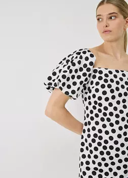 Хлопковое платье мини с объёмными рукавами, Белый