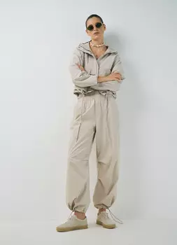 Хлопковые брюки-парашюты, Бежевый