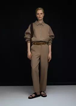 Хлопковые зауженные брюки, Бежевый