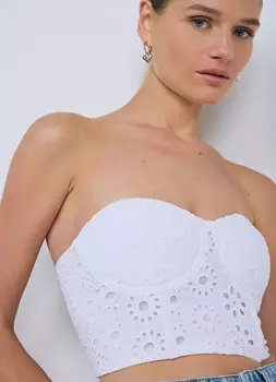 Хлопковый топ с вышивкой, Белый