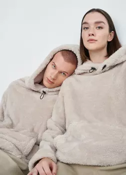 Худи из искусственной овчины, Бежевый