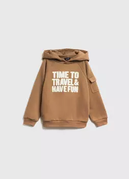 Худи с накладным карманом для мальчиков, Коричневый