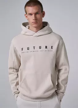 Худи с текстовым принтом, Бежевый