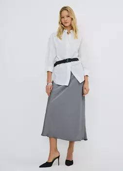 Юбка макси из сатина, Серый
