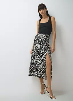 Юбка миди A-силуэта с разрезом, Белый