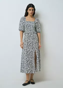 Юбка миди А-силуэта с разрезом, Белый