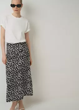 Юбка миди A-силуэта с разрезом, Черный