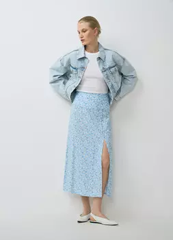 Юбка миди A-силуэта с разрезом, Голубой